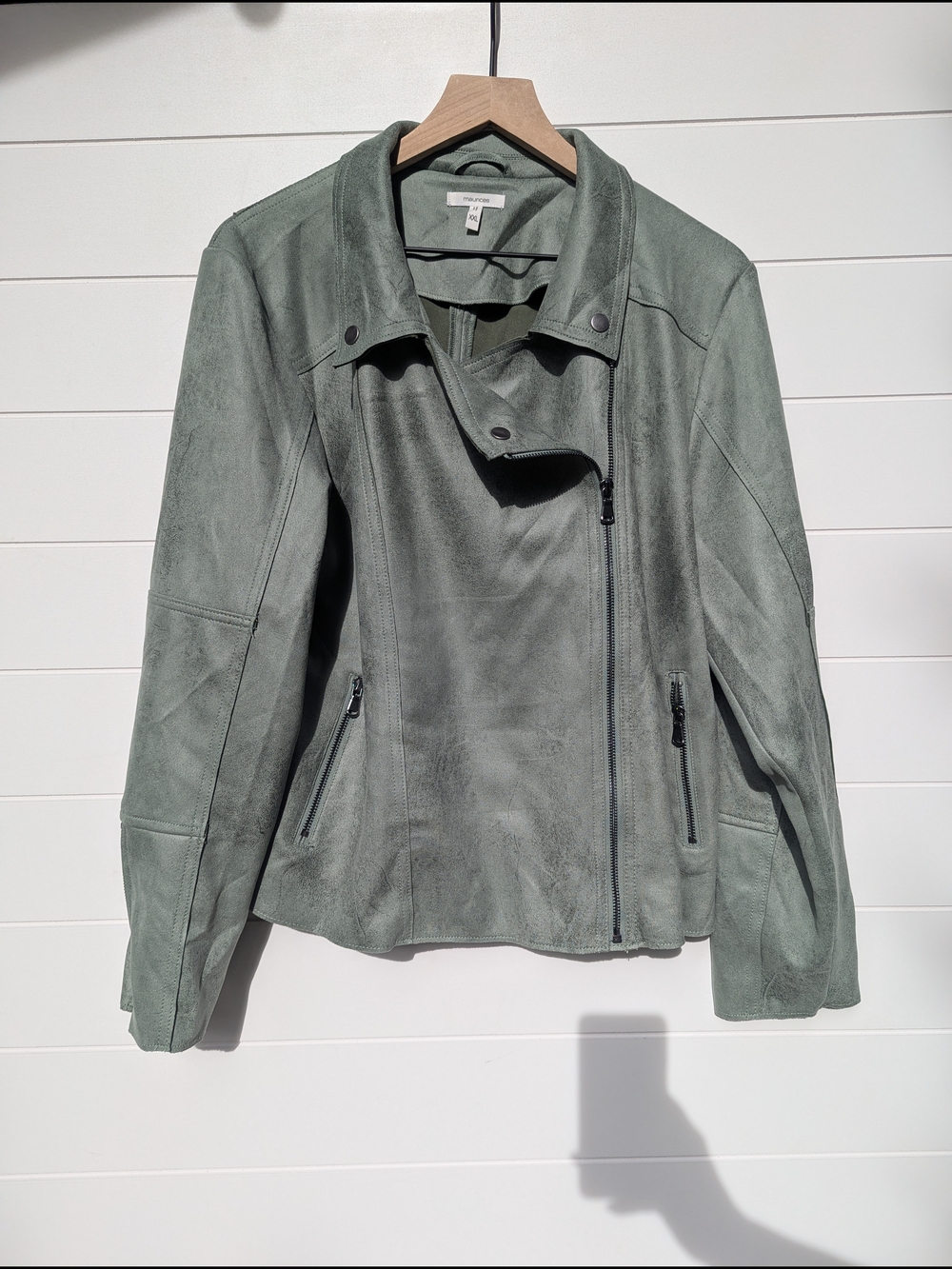 Maurices Faux Suede Asymmetrical Zip Jacket in Sage Green